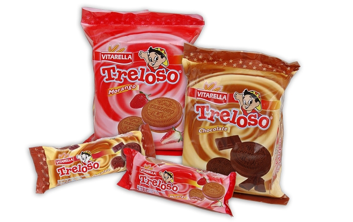 Embalagens Vitarella de biscoito Treloso morango e chocolate